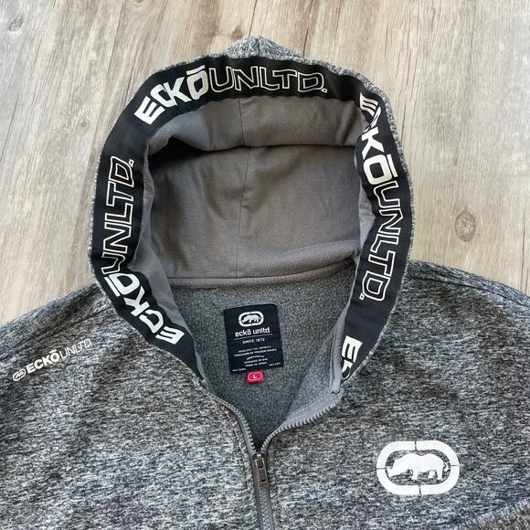 ECKO UNLTD. Logo Men Gray Zip Up Fleece Hoodie Sweatshirt Size Large - Picture 2 of 9